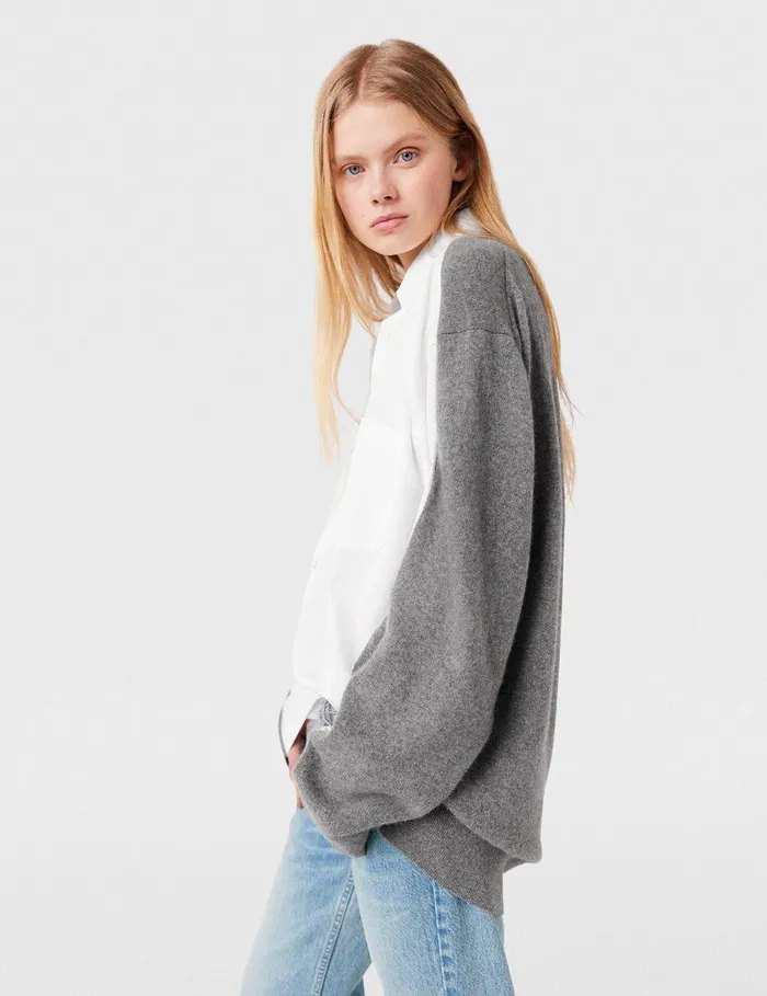 Stella McCartney Knitwear Women Shirting Details Long Sleeve Sweater Storm Grey Stella McCartney Knitwear Women Shirting Details Long Sleeve Sweater Storm Grey
