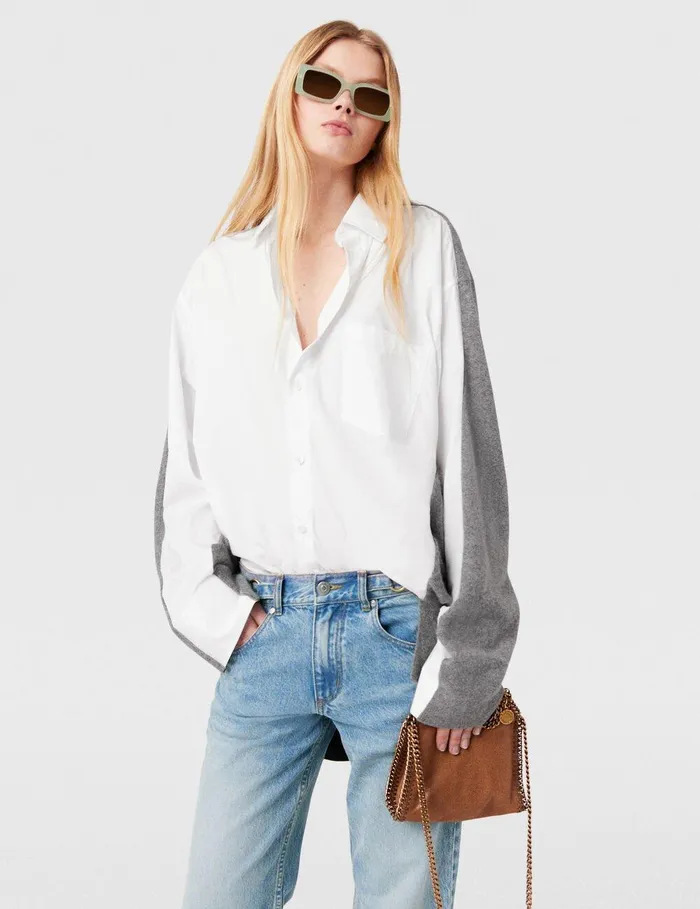 Stella McCartney Knitwear Women Shirting Details Long Sleeve Sweater Storm Grey Stella McCartney Knitwear Women Shirting Details Long Sleeve Sweater Storm Grey