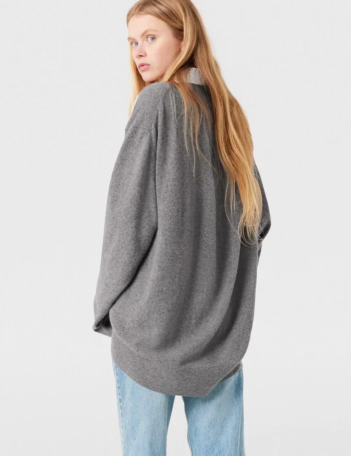 Stella McCartney Knitwear Women Shirting Details Long Sleeve Sweater Storm Grey Stella McCartney Knitwear Women Shirting Details Long Sleeve Sweater Storm Grey
