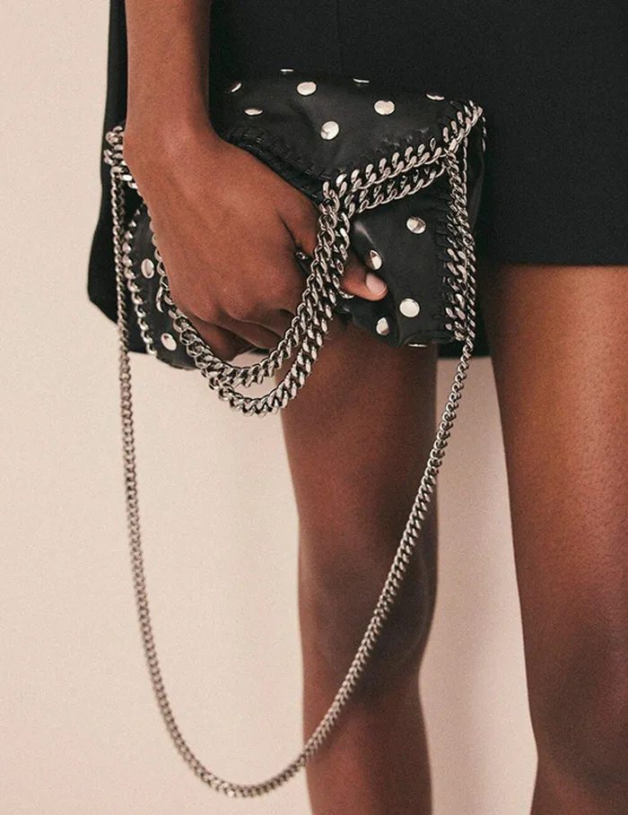 Stella McCartney Mini Bags And Clutches Women Studded Falabella Mini Tote Bag Black Stella McCartney Mini Bags And Clutches Women Studded Falabella Mini Tote Bag Black