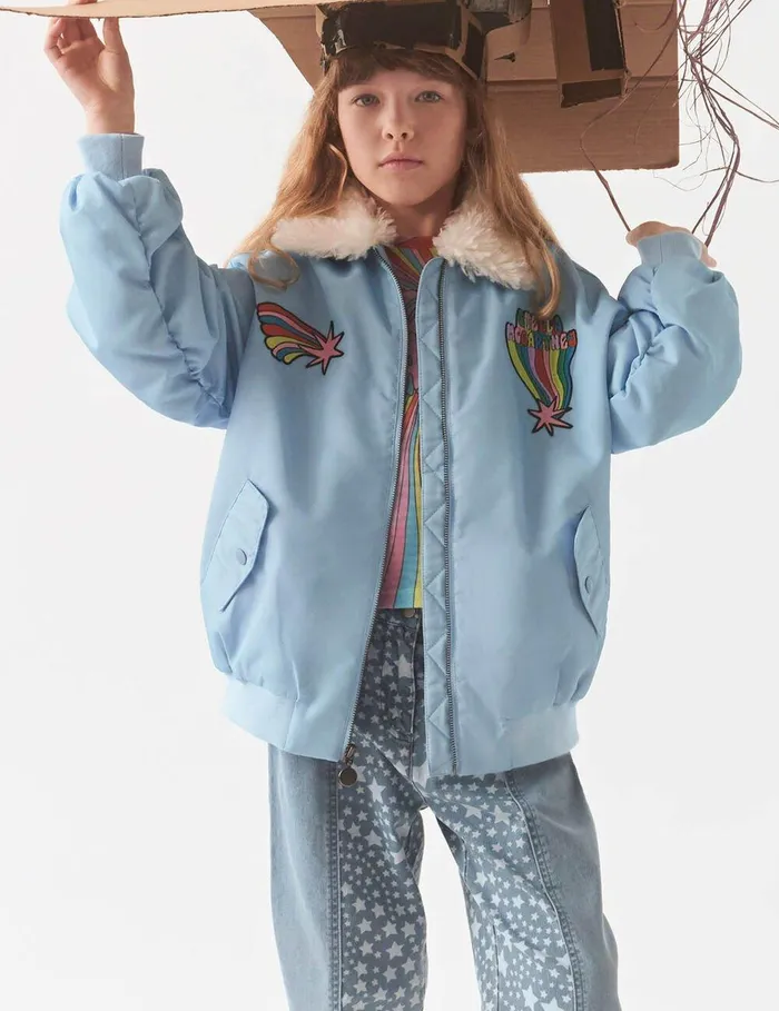 Stella McCartney Outerwear Kids Stella Graphic Bomber Jacket Lavender Stella McCartney Outerwear Kids Stella Graphic Bomber Jacket Lavender