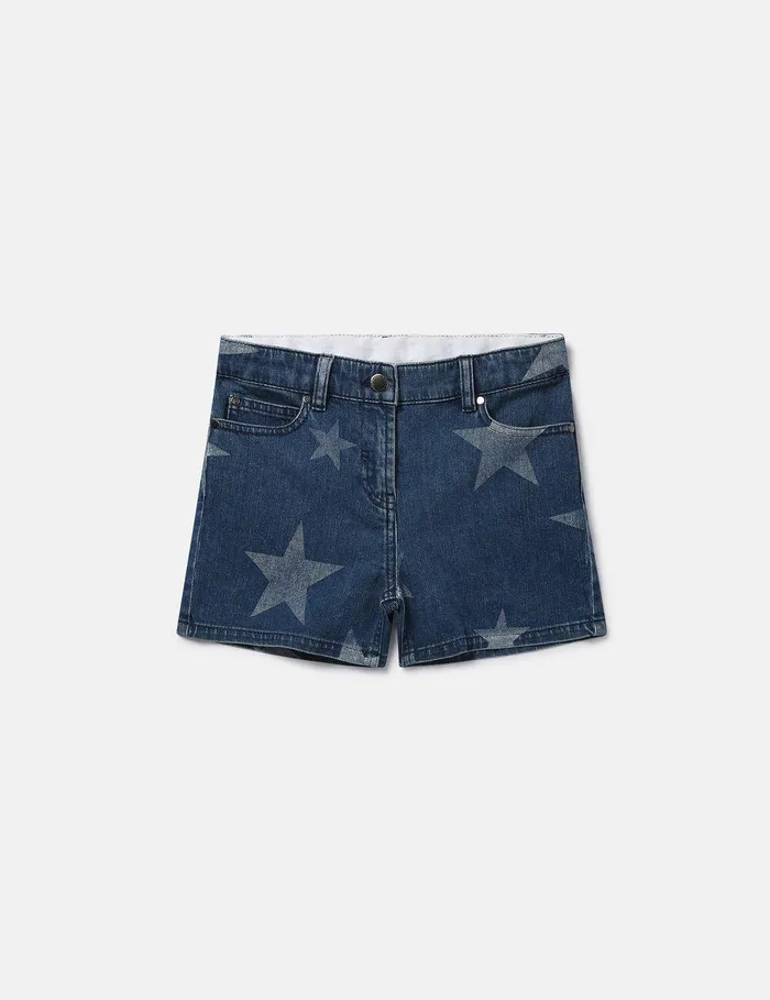 Stella McCartney Pants and Shorts Kids Star Print Denim Shorts Blue
