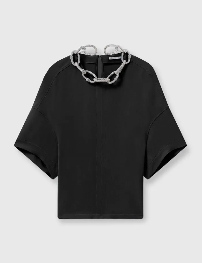 Stella McCartney Shirts And Tops Women Crystal Chain ShortSleeve Top Black