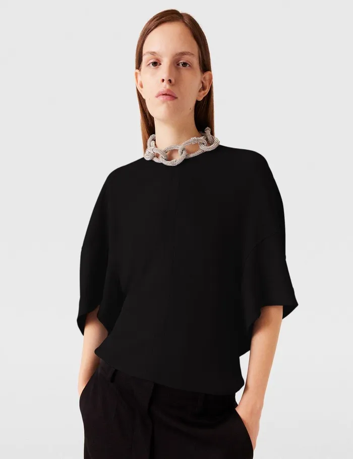 Stella McCartney Shirts And Tops Women Crystal Chain ShortSleeve Top Black Stella McCartney Shirts And Tops Women Crystal Chain ShortSleeve Top Black