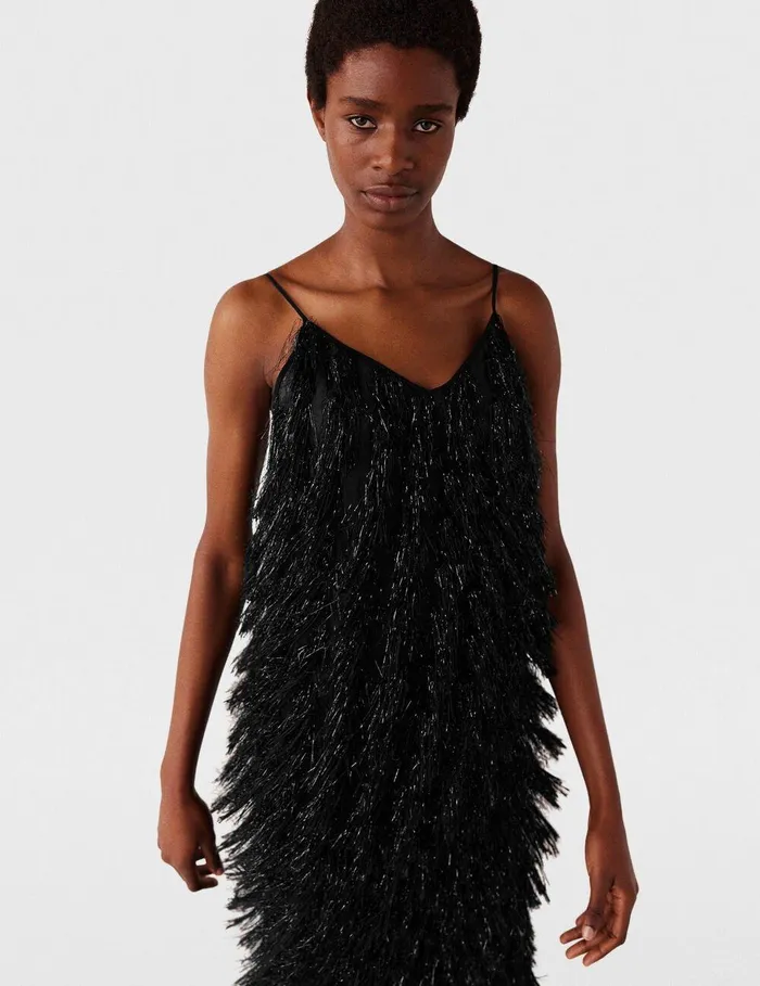 Stella McCartney Shirts And Tops Women Sleeveless Glitter Tassel VNeck Top Black Glitter Stella McCartney Shirts And Tops Women Sleeveless Glitter Tassel VNeck Top Black Glitter