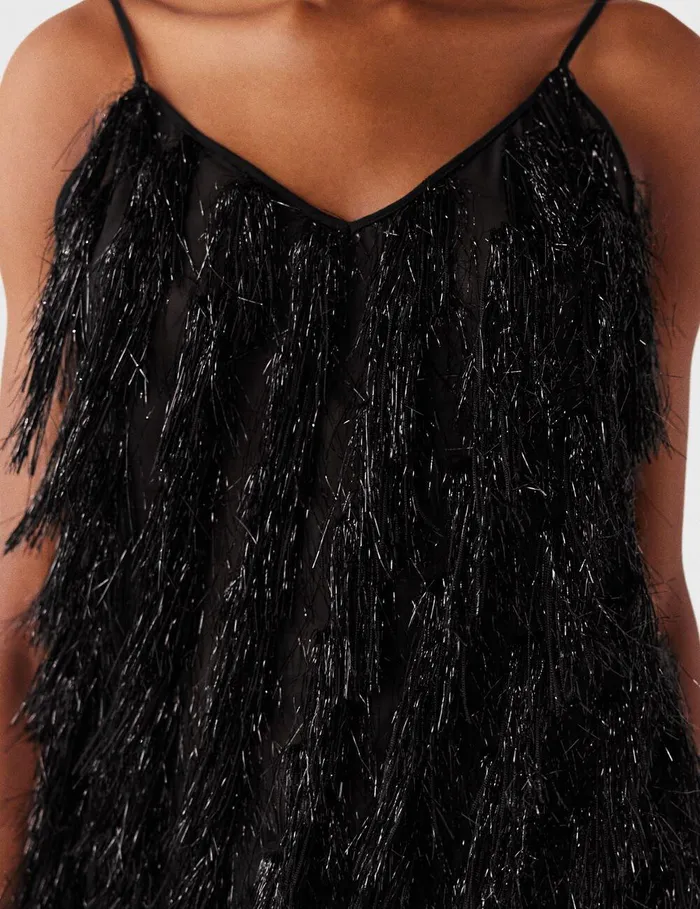 Stella McCartney Shirts And Tops Women Sleeveless Glitter Tassel VNeck Top Black Glitter Stella McCartney Shirts And Tops Women Sleeveless Glitter Tassel VNeck Top Black Glitter