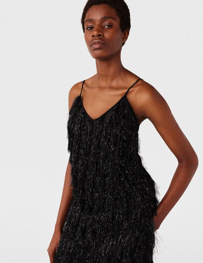 Stella McCartney Shirts And Tops Women Sleeveless Glitter Tassel VNeck Top Black Glitter Stella McCartney Shirts And Tops Women Sleeveless Glitter Tassel VNeck Top Black Glitter