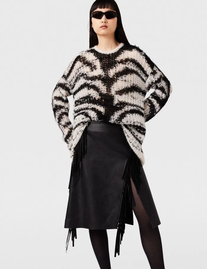 Stella McCartney Skirts Women Fringe Alter Mat Midi Skirt Midnight Black Stella McCartney Skirts Women Fringe Alter Mat Midi Skirt Midnight Black