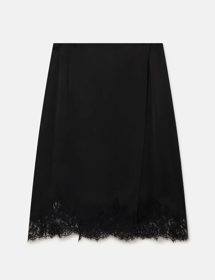 Stella McCartney Skirts Women Lace Satin Midi Skirt Black