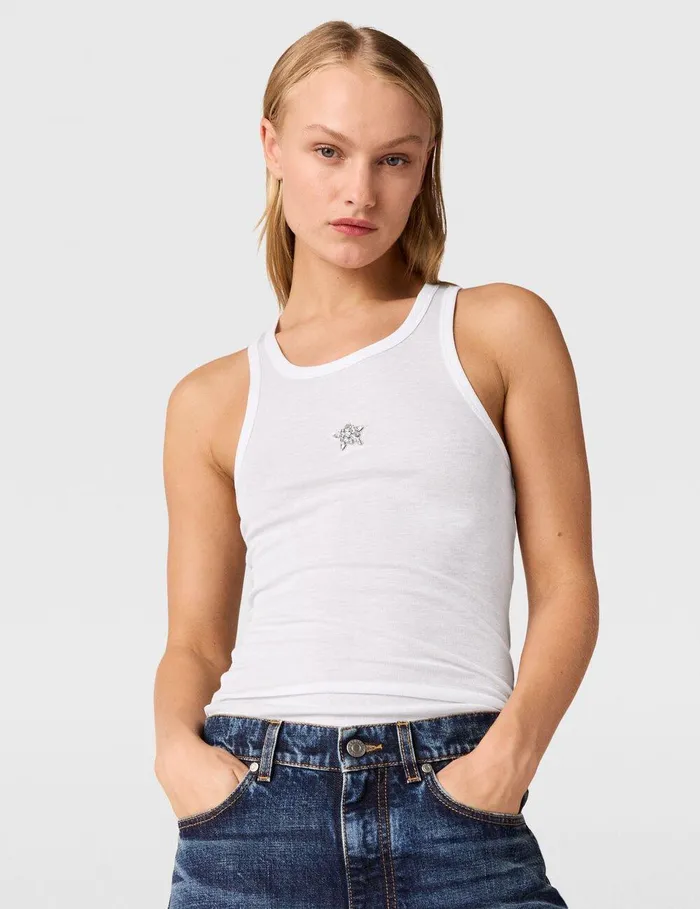 Stella McCartney Sweatshirts And TShirts Women Star Tank Top Pure White Stella McCartney Sweatshirts And TShirts Women Star Tank Top Pure White