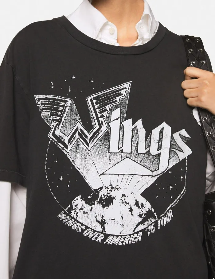 Stella McCartney Sweatshirts And TShirts Women Wings Graphic Cotton TShirt Gunmetal Grey Stella McCartney Sweatshirts And TShirts Women Wings Graphic Cotton TShirt Gunmetal Grey