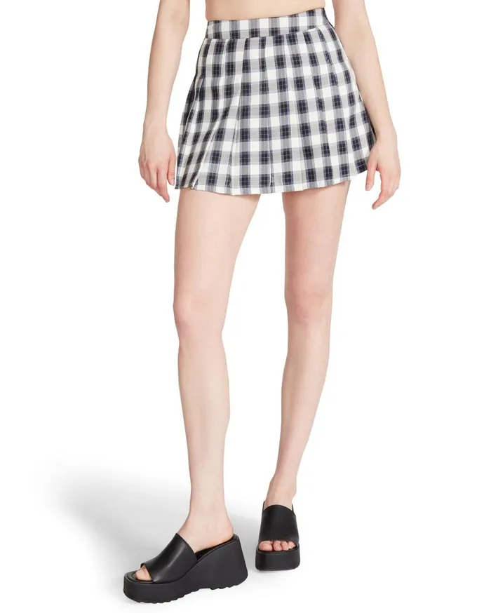 Steve Madden Plaid Pleated Mini Skirt Navy Womens Bottoms Steve Madden Plaid Pleated Mini Skirt Navy Womens Bottoms