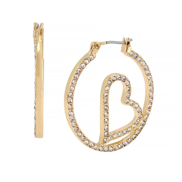 Steve Madden Rhinestone Heart Hoop Earrings Crystal Womens Jewelry