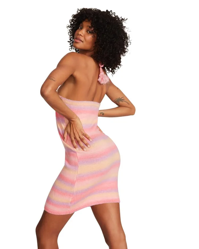 Steve Madden Striped Halter Dress Pink Multi Womens Dresses Steve Madden Striped Halter Dress Pink Multi Womens Dresses