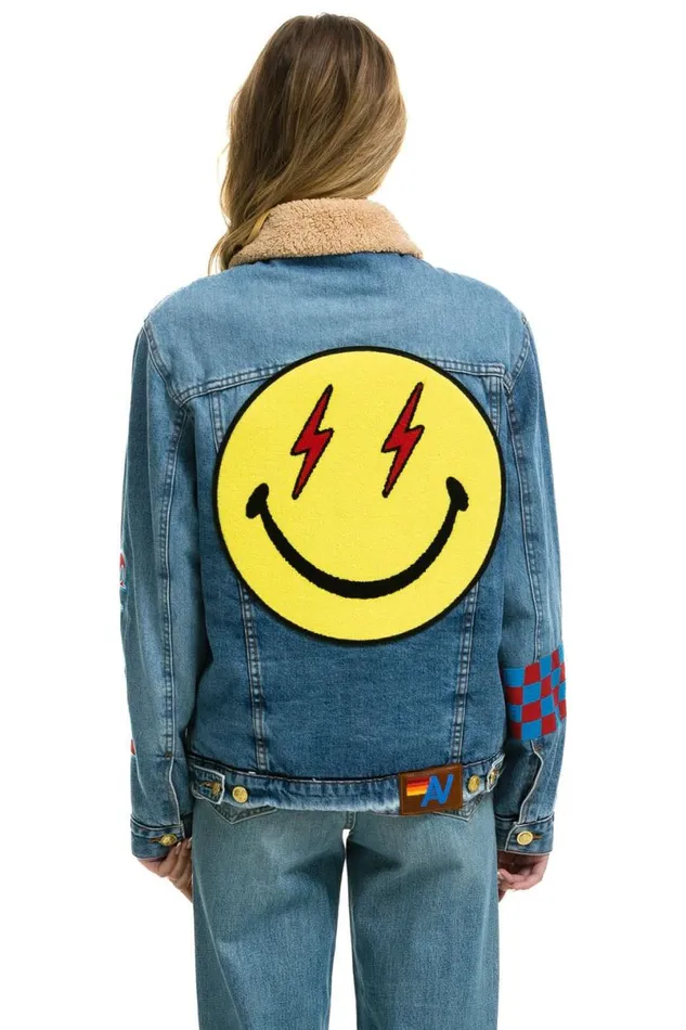 Stoked Bolt Smiley Ranch Sherpa Denim Jacket Super Light WomenMen Aviator Nation Denim Stoked Bolt Smiley Ranch Sherpa Denim Jacket Super Light WomenMen Aviator Nation Denim