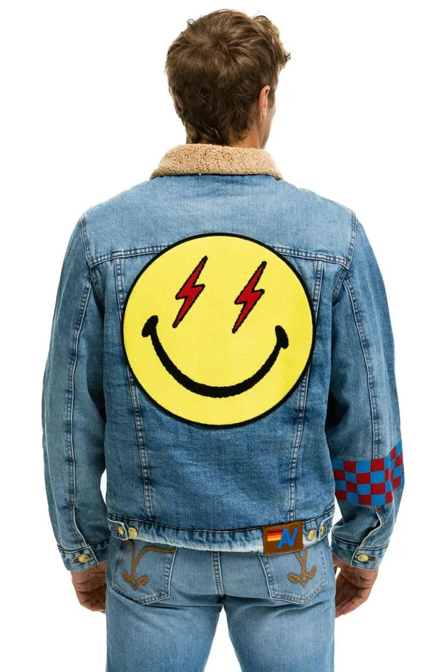 Stoked Bolt Smiley Ranch Sherpa Denim Jacket Super Light WomenMen Aviator Nation Denim