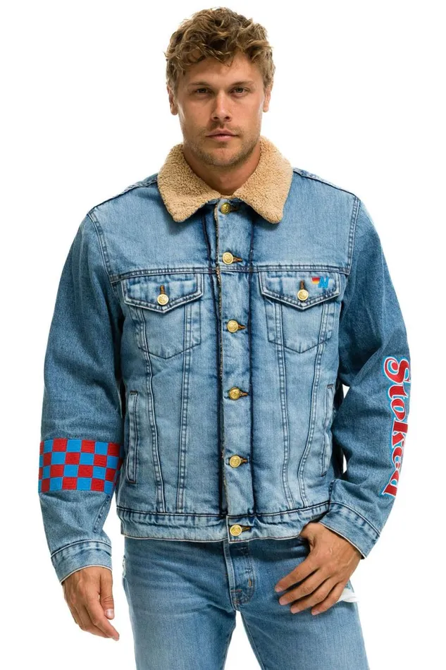 Stoked Bolt Smiley Ranch Sherpa Denim Jacket Super Light WomenMen Aviator Nation Denim