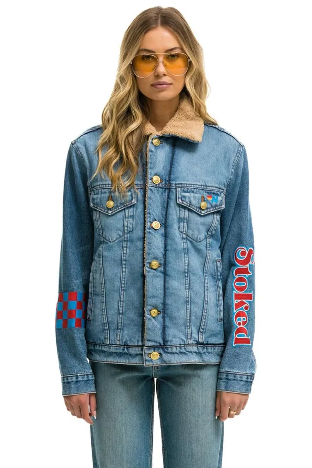 Stoked Bolt Smiley Ranch Sherpa Denim Jacket Super Light WomenMen Aviator Nation Denim