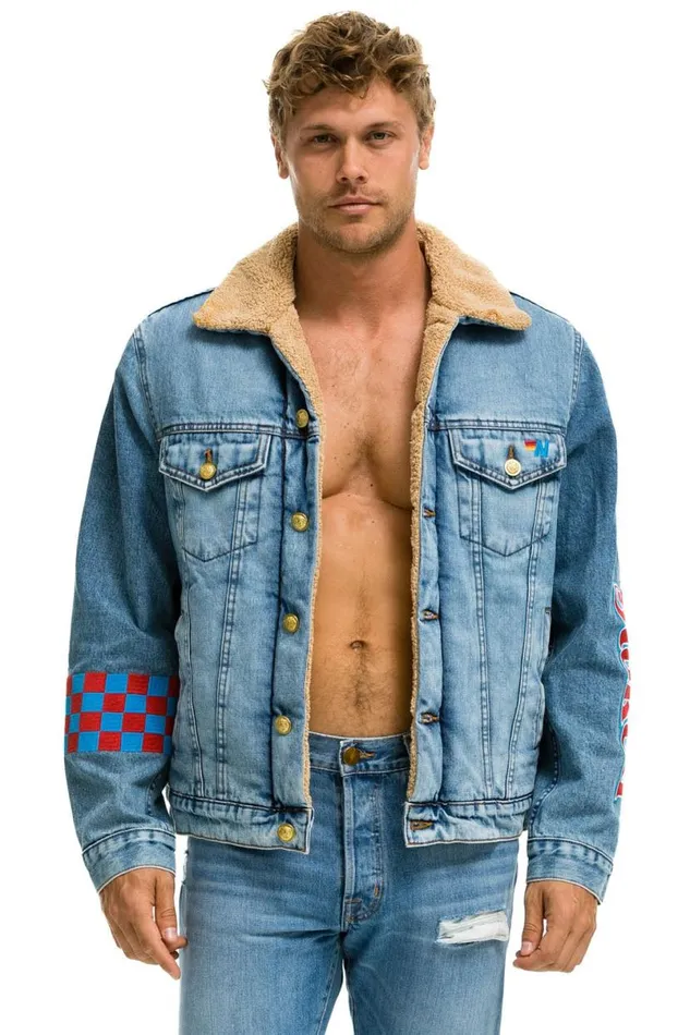 Stoked Bolt Smiley Ranch Sherpa Denim Jacket Super Light WomenMen Aviator Nation Denim