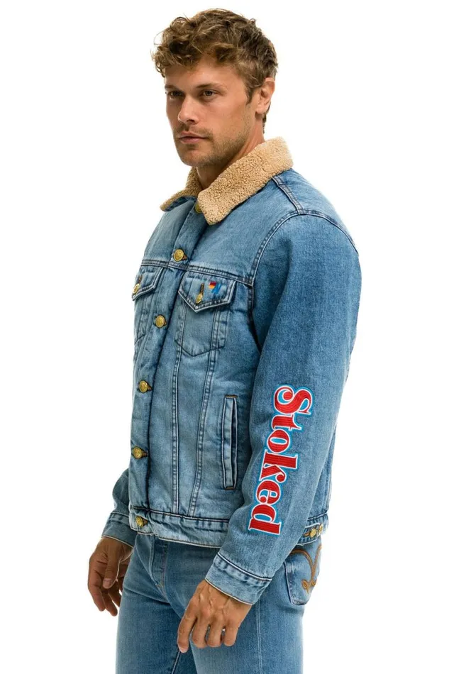 Stoked Bolt Smiley Ranch Sherpa Denim Jacket Super Light WomenMen Aviator Nation Denim