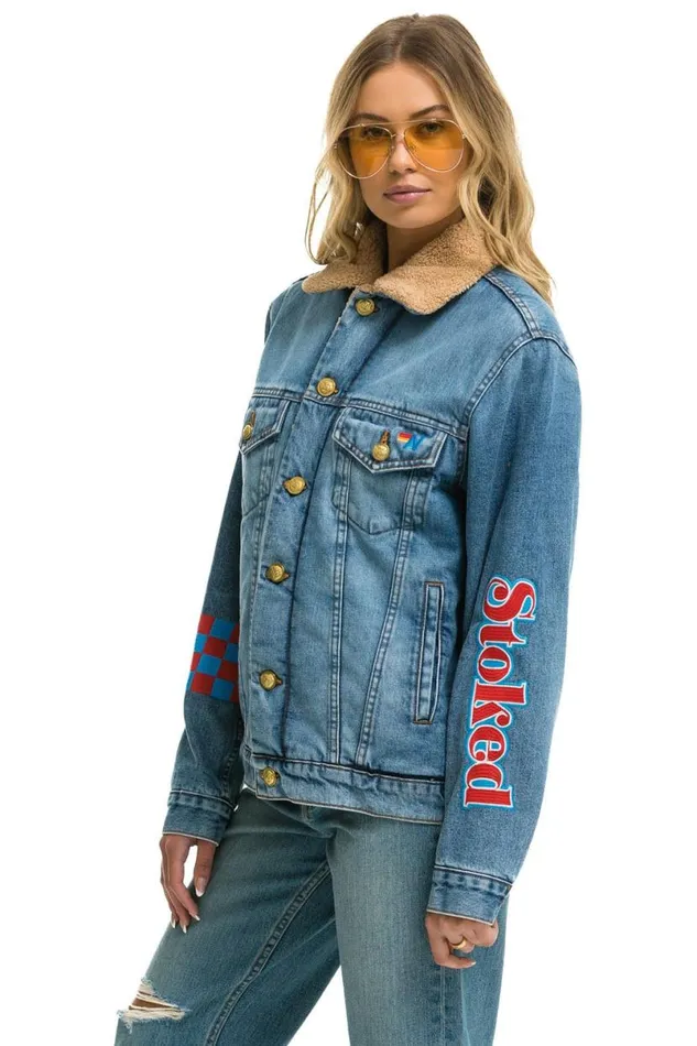 Stoked Bolt Smiley Ranch Sherpa Denim Jacket Super Light WomenMen Aviator Nation Denim