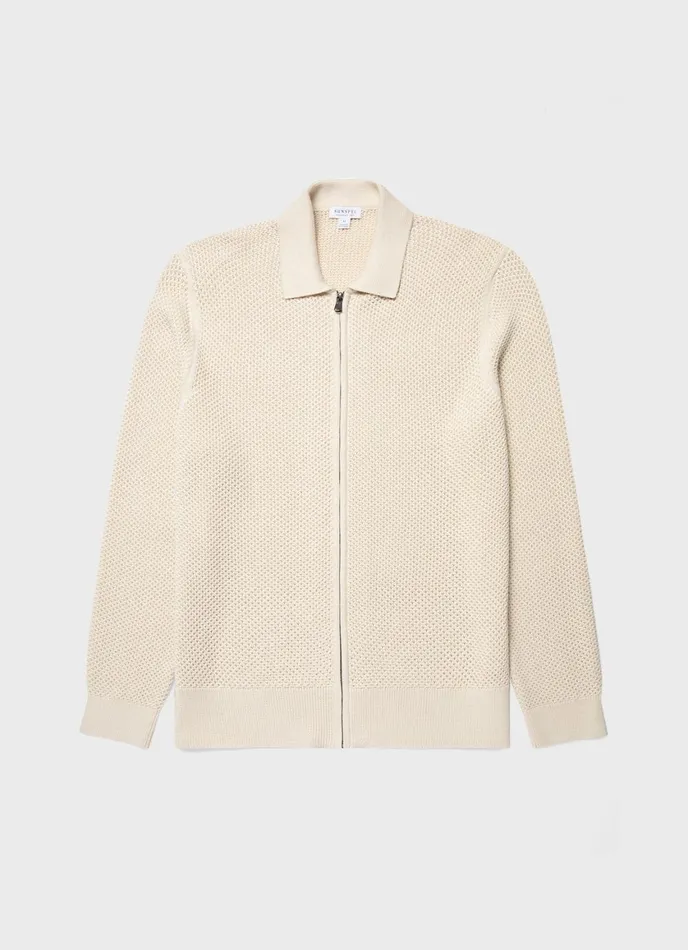 Sunspel X MR PORTER Mesh Knit Jacket Ecru Men SUNSPEL Knitwear
