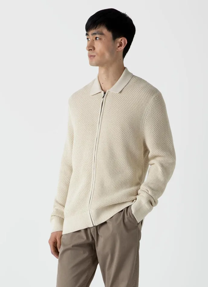 Sunspel X MR PORTER Mesh Knit Jacket Ecru Men SUNSPEL Knitwear