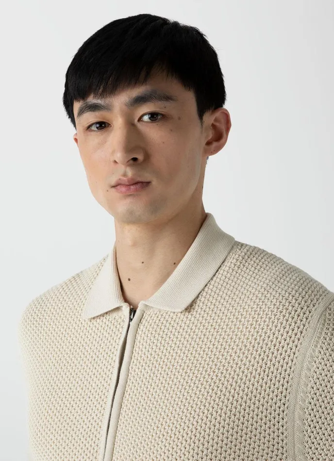 Sunspel X MR PORTER Mesh Knit Jacket Ecru Men SUNSPEL Knitwear