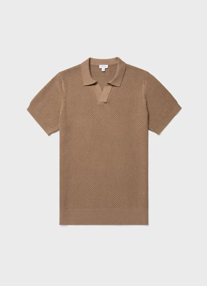 Sunspel X MR PORTER Mesh Knit Polo Oat Men SUNSPEL Polo Shirts