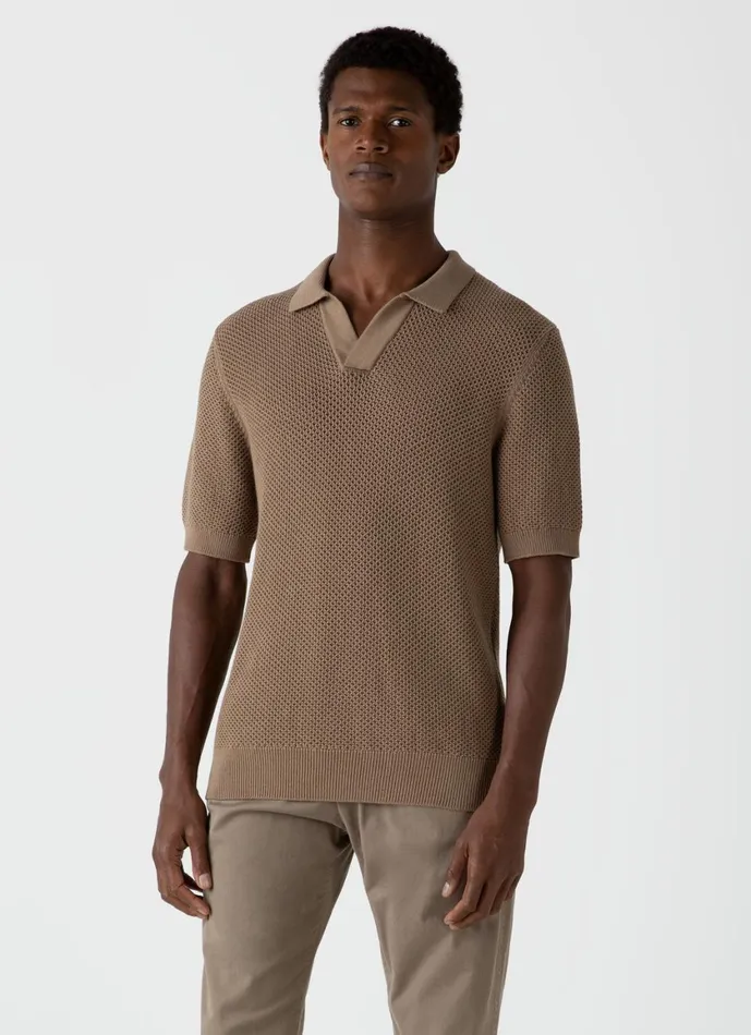 Sunspel X MR PORTER Mesh Knit Polo Oat Men SUNSPEL Polo Shirts