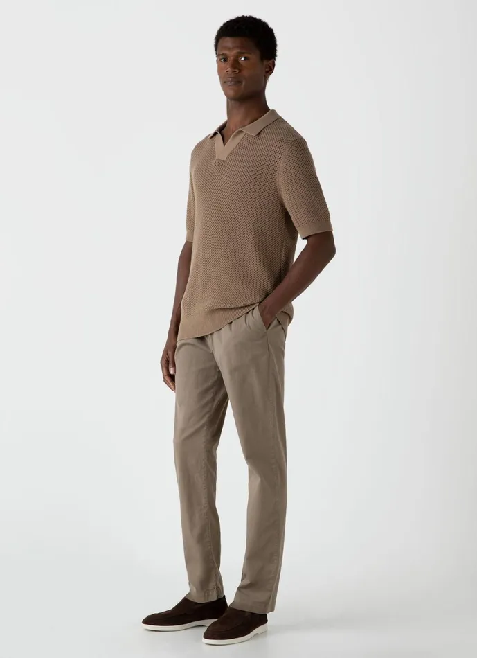 Sunspel X MR PORTER Mesh Knit Polo Oat Men SUNSPEL Polo Shirts