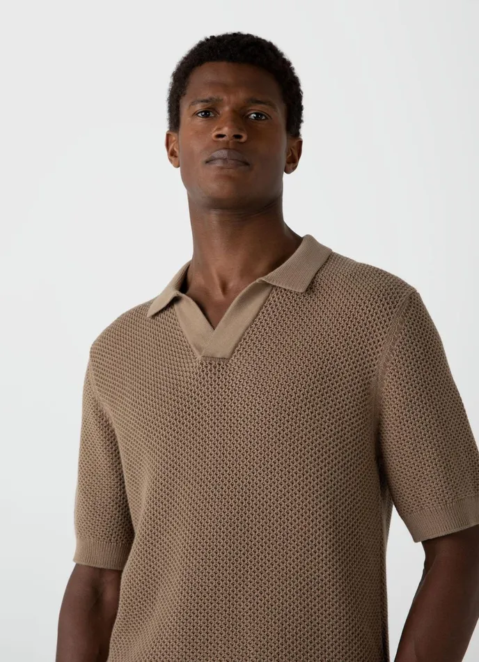 Sunspel X MR PORTER Mesh Knit Polo Oat Men SUNSPEL Polo Shirts