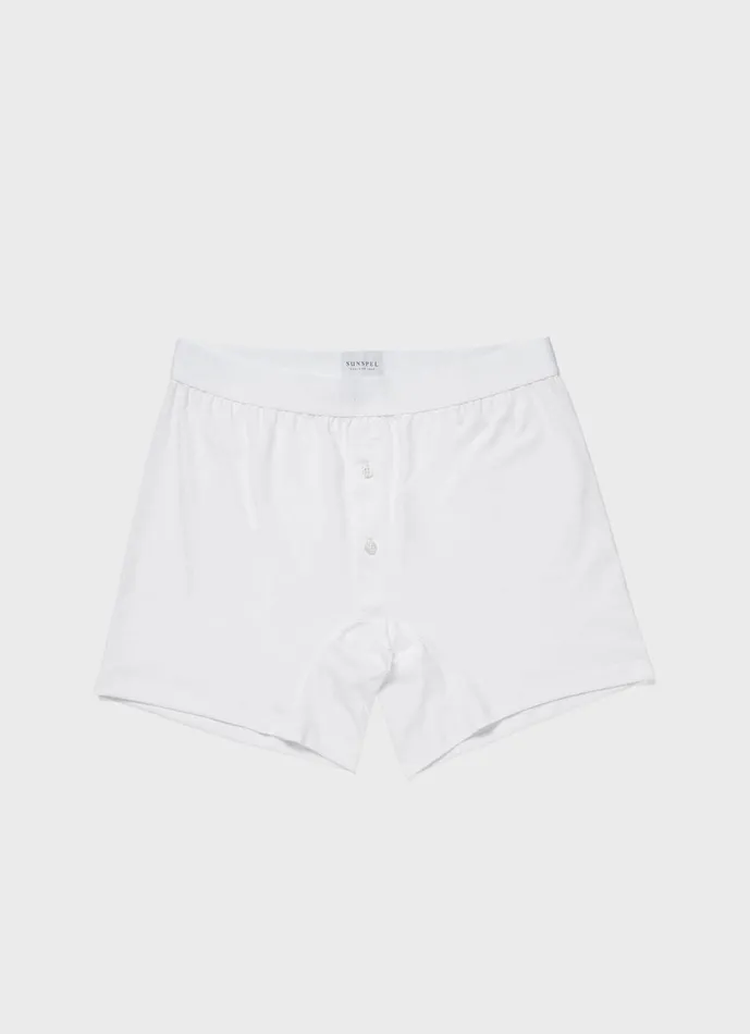 Superfine Cotton TwoButton Shorts White Men SUNSPEL Trunks and Shorts