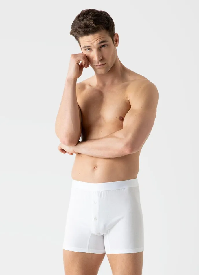 Superfine Cotton TwoButton Shorts White Men SUNSPEL Trunks and Shorts
