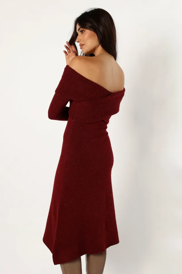Sweater Dresses Women Deena Off Shoulder Midi Dress Red Petal and Pup