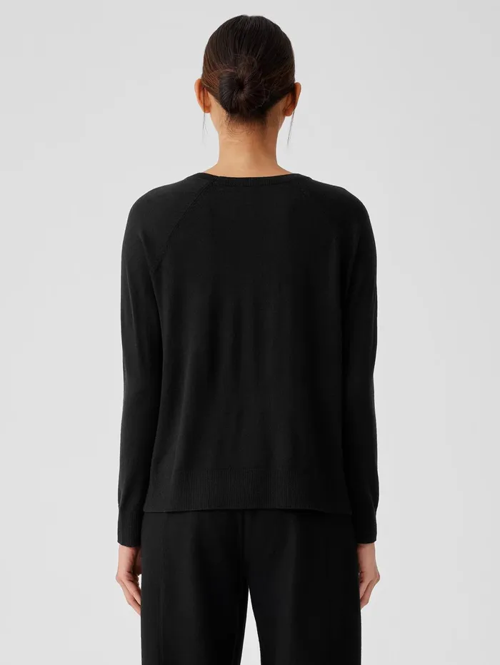 Sweaters and Cardigans Women Eileen Fisher Fine Merino Jersey Crew Neck Top In Regenerative Wool Black