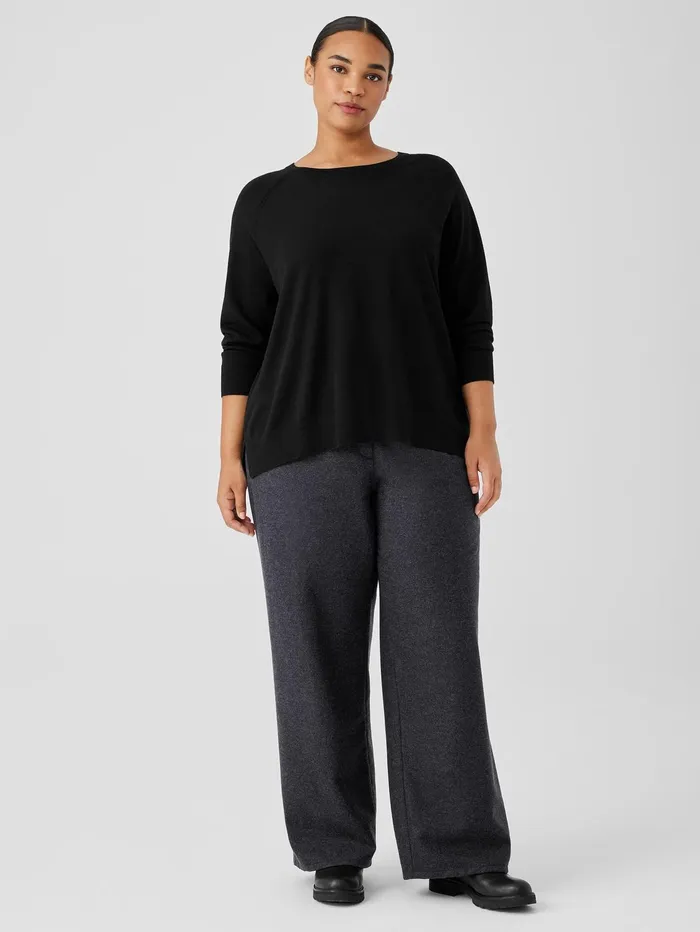 Sweaters and Cardigans Women Eileen Fisher Fine Merino Jersey Crew Neck Top In Regenerative Wool Black