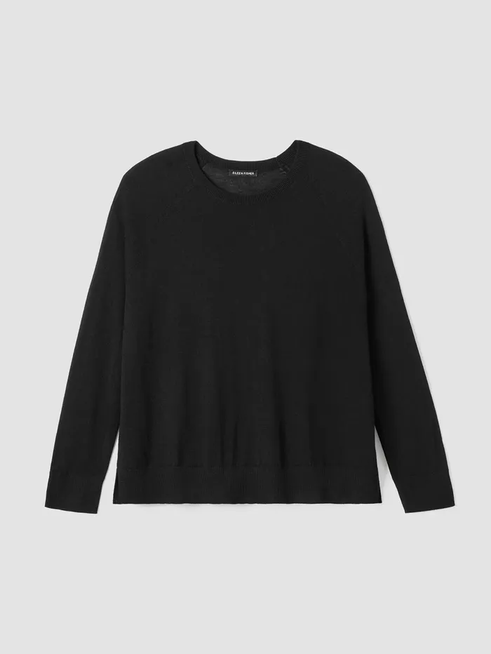Sweaters and Cardigans Women Eileen Fisher Fine Merino Jersey Crew Neck Top In Regenerative Wool Black