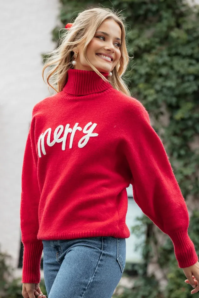 Sweaters Petal and Pup Women Merry Turtleneck Knit Sweater RedWhite