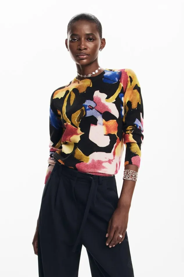 Sweaters Women Desigual Arty Flower Sweater Black