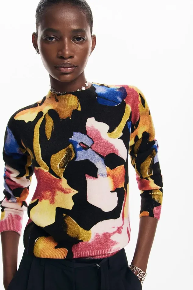 Sweaters Women Desigual Arty Flower Sweater Black
