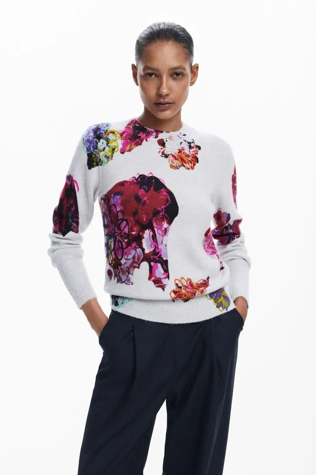 Sweaters Women Desigual Floral Sweater M Christian Lacroix Blue