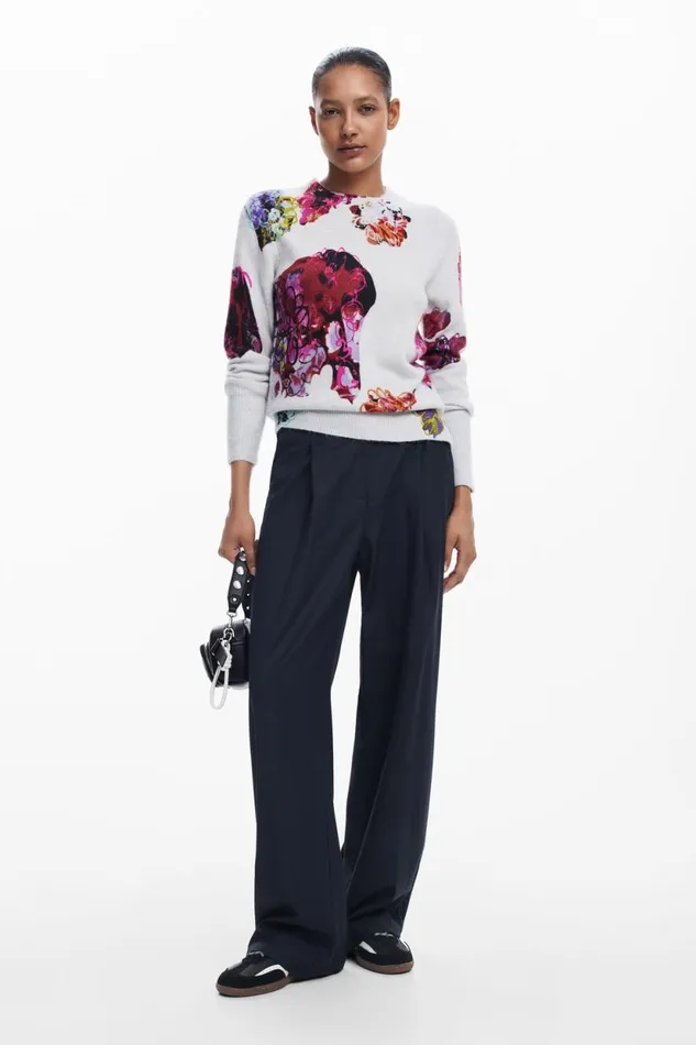 Sweaters Women Desigual Floral Sweater M Christian Lacroix Blue