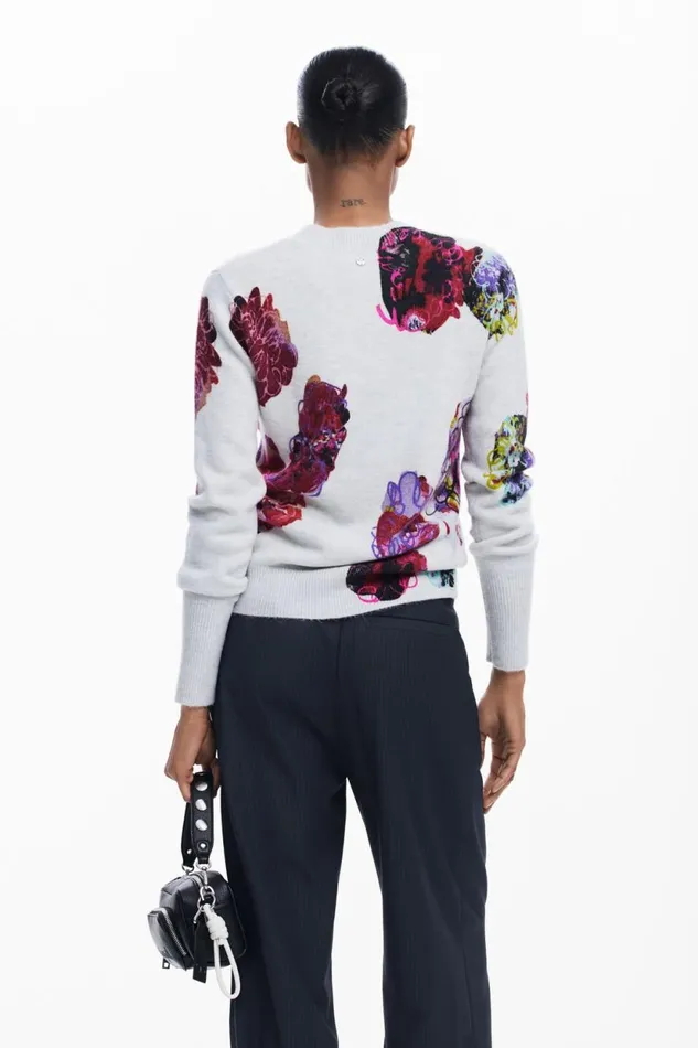Sweaters Women Desigual Floral Sweater M Christian Lacroix Blue