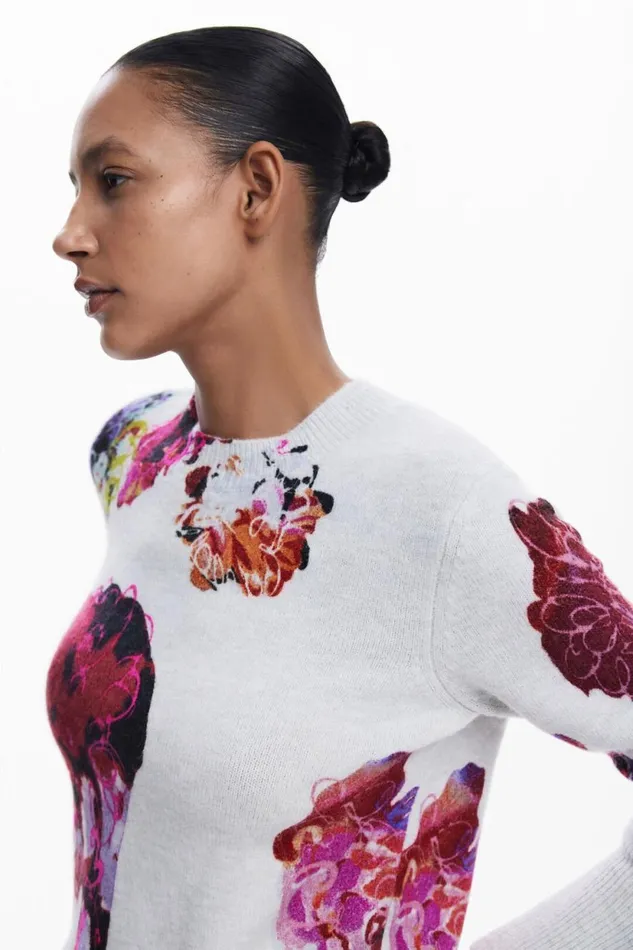 Sweaters Women Desigual Floral Sweater M Christian Lacroix Blue