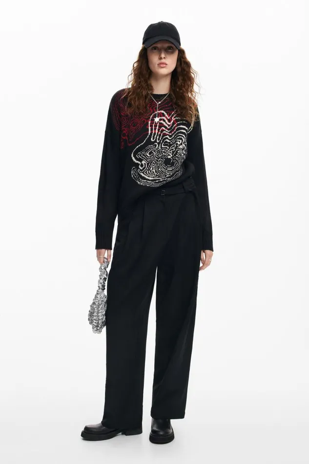 Sweaters Women Desigual Wave Knit Sweater M Christian Lacroix Black