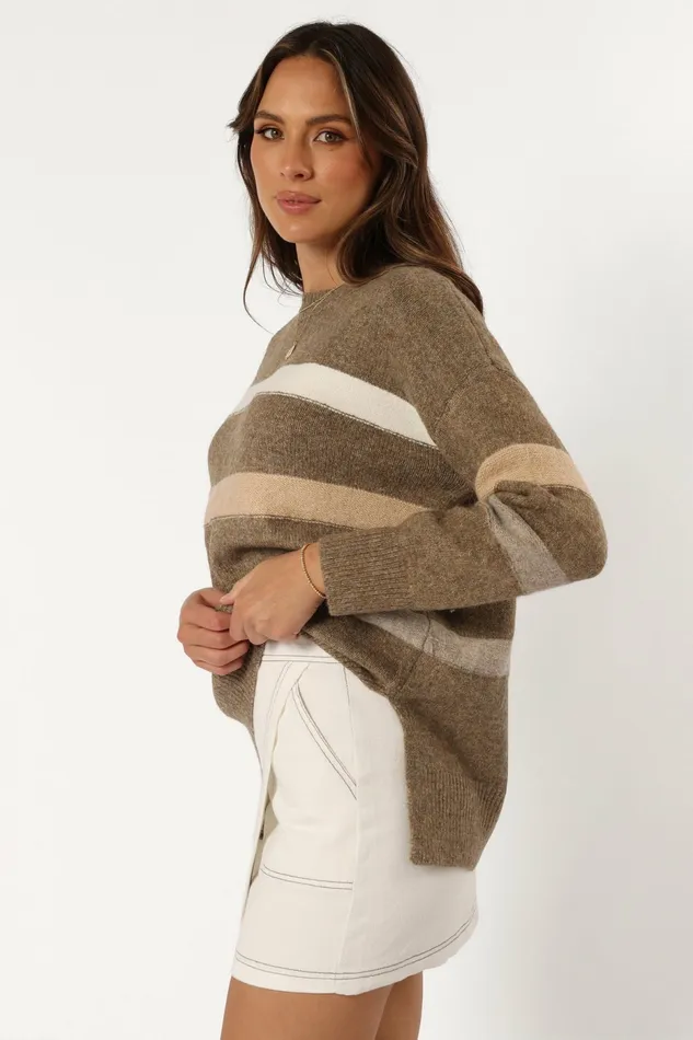 Sweaters Women Esther Stripe Knit Sweater Brown Petal and Pup