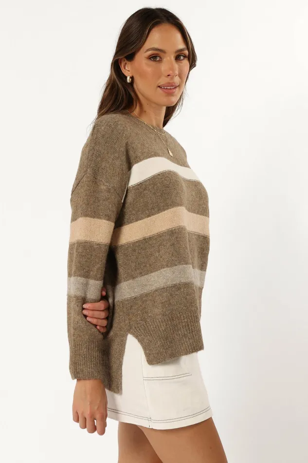 Sweaters Women Esther Stripe Knit Sweater Brown Petal and Pup