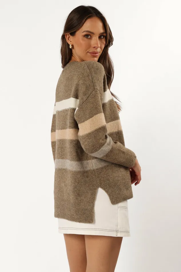 Sweaters Women Esther Stripe Knit Sweater Brown Petal and Pup