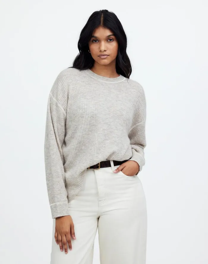 Sweaters Women Madewell Plus Ribbed AlpacaBlend Crewneck Sweater Hthr Stone